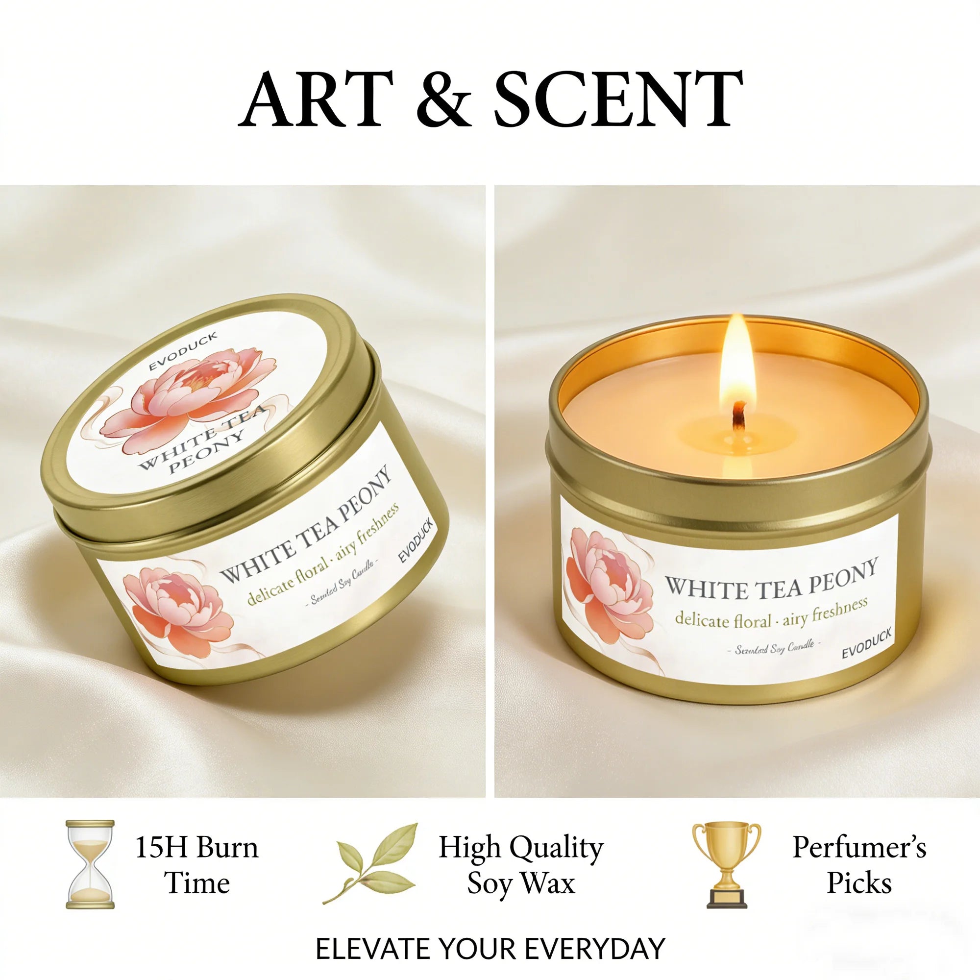 White Tea & Peony Candle – 3oz Soothing Gift for Women