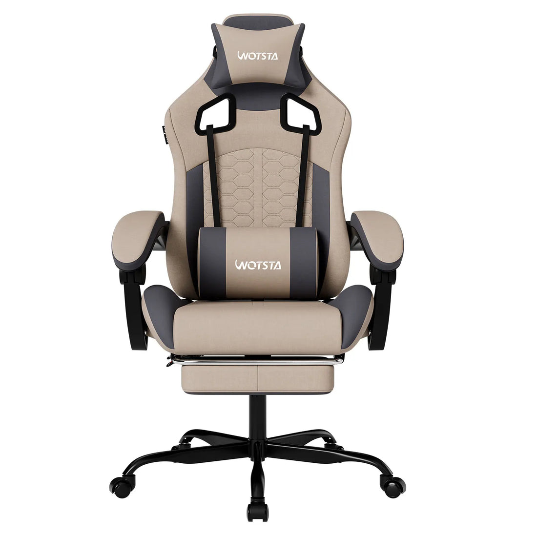 Beige Blue Gaming Chair with Footrest & Lumbar Support
