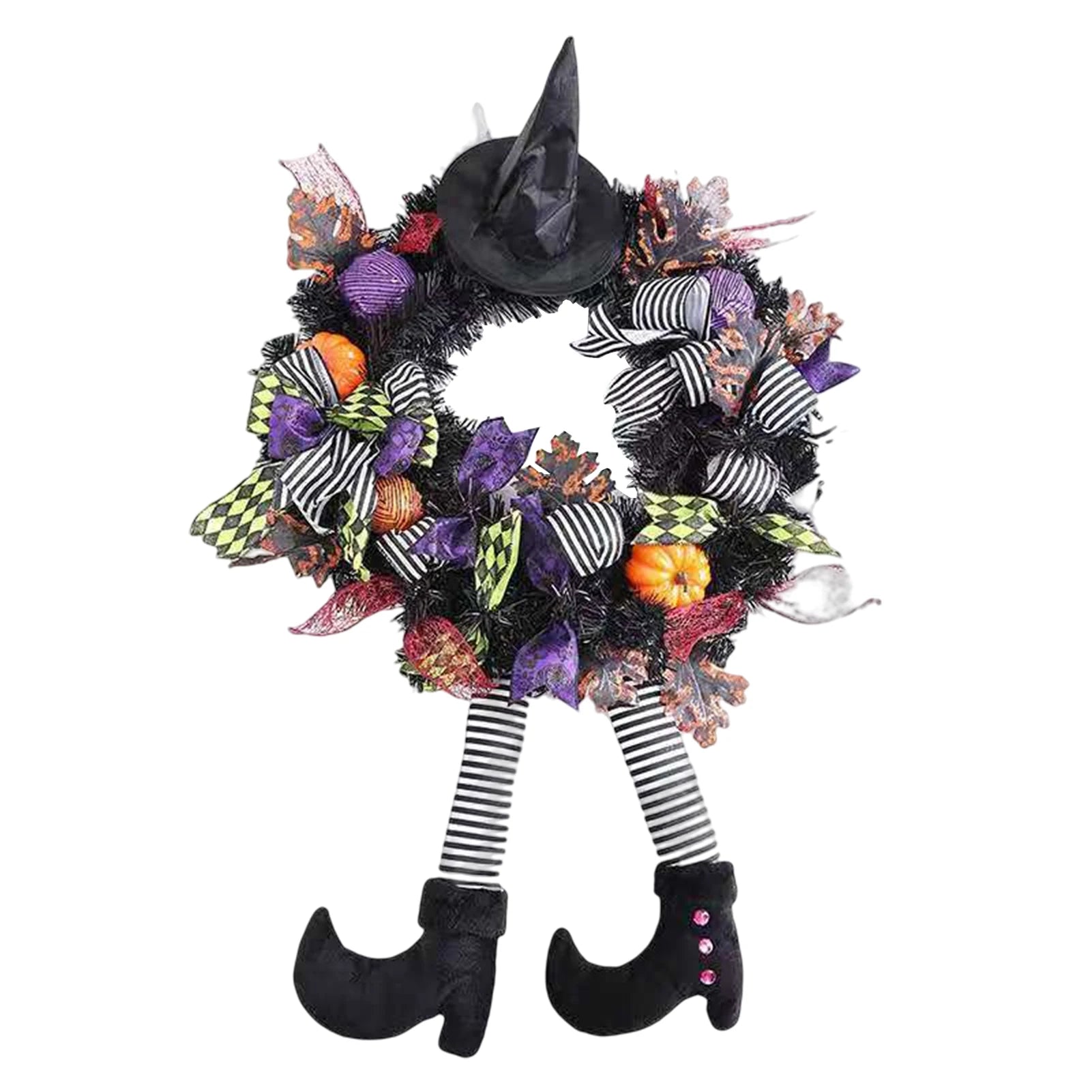 Halloween Wreath Long Legged Wicked Witch Front Door Garlands Decor Hat Leg Mesh Halloween Decorations Wall Hanging Pendant