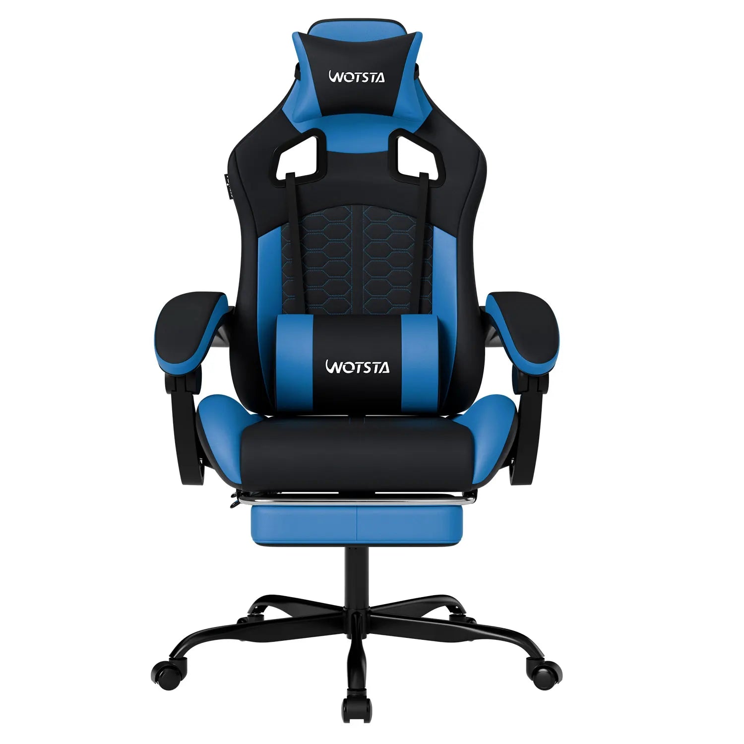 Beige Blue Gaming Chair with Footrest & Lumbar Support