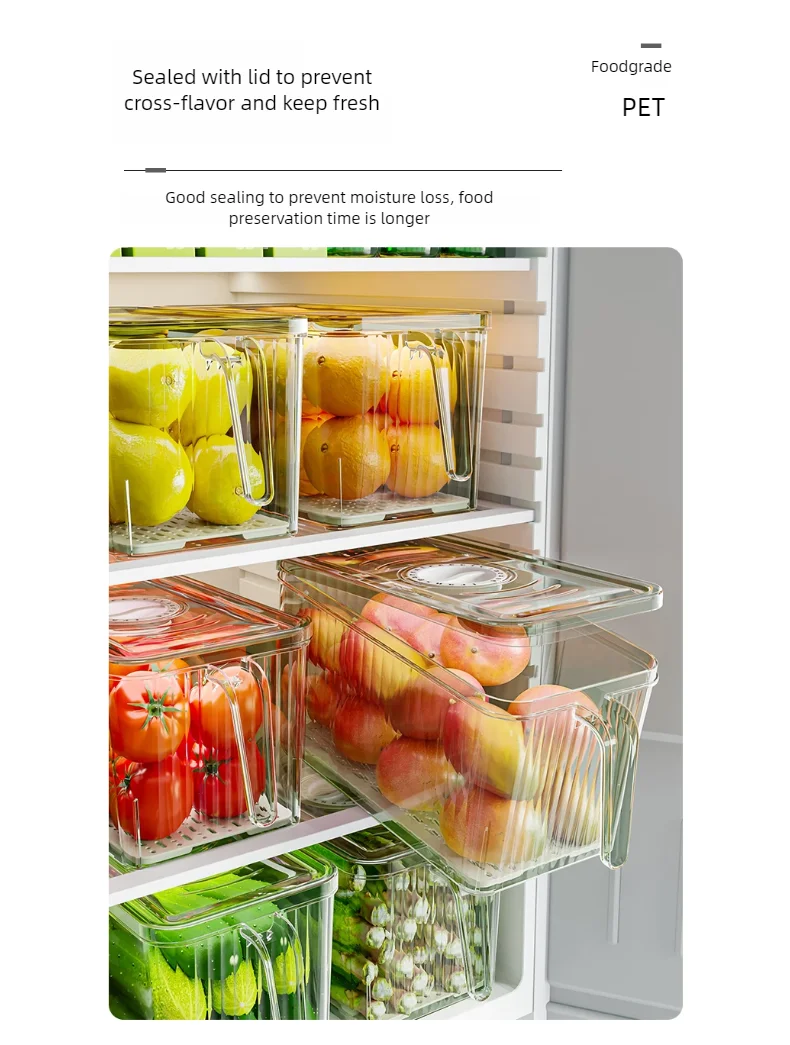 Stackable Freshness-Tracking Fridge Storage Box with Handle & Lid