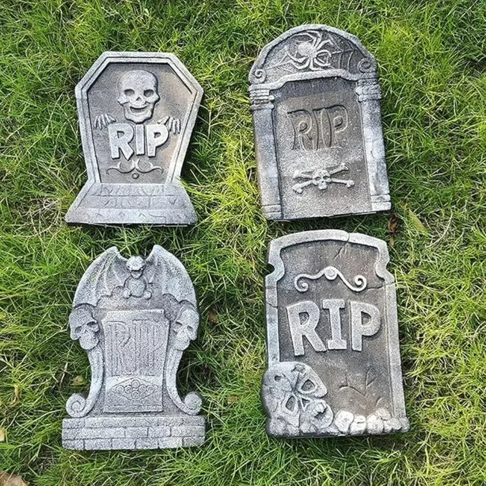 4pcs Foam Skeleton Rip Tombstone Halloween Party Decoration Grave Bat Horror House Prop Decor Ornament Halloween Party Supply