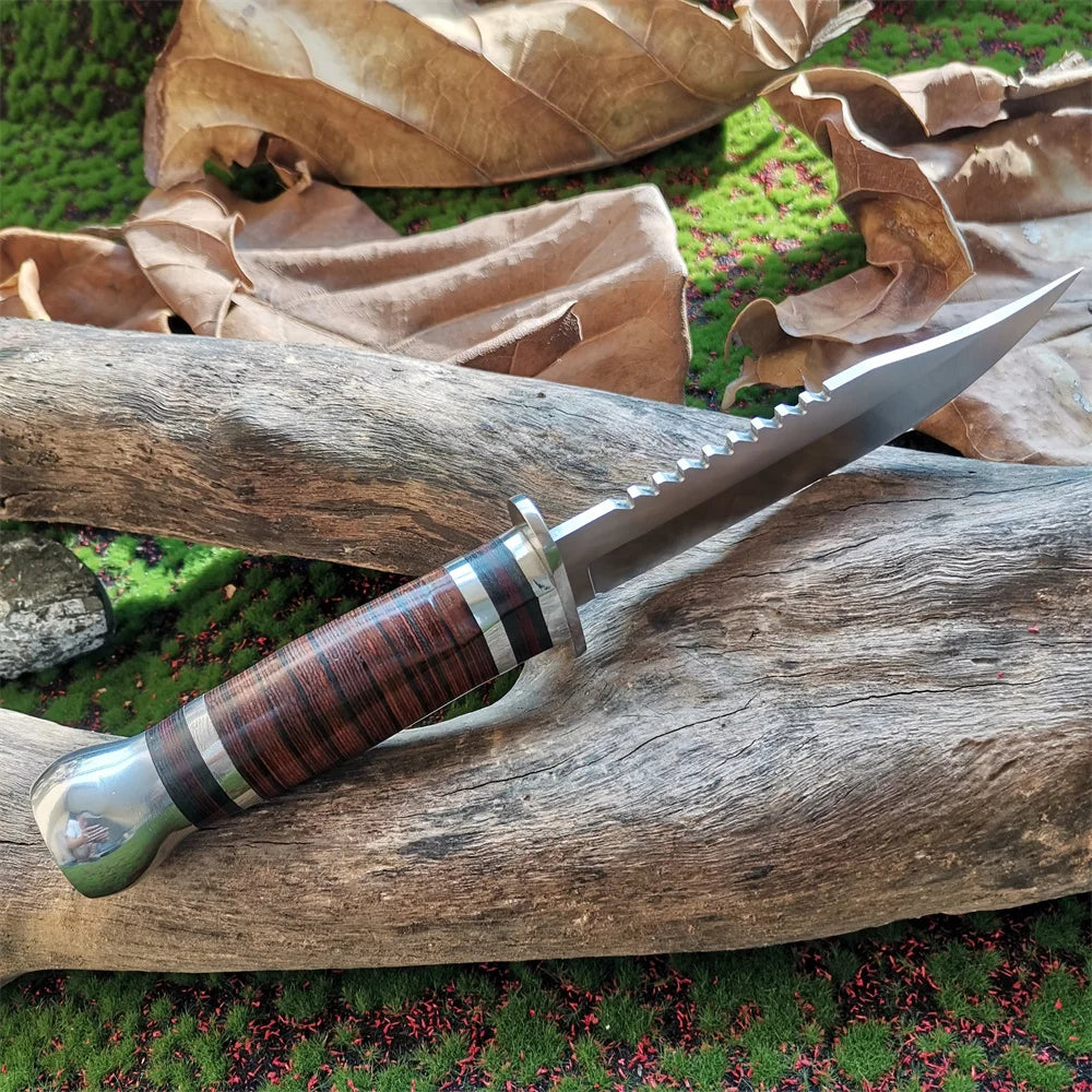 8CR15Mov Steel Hunting Knife with Wooden Handle & Sheath