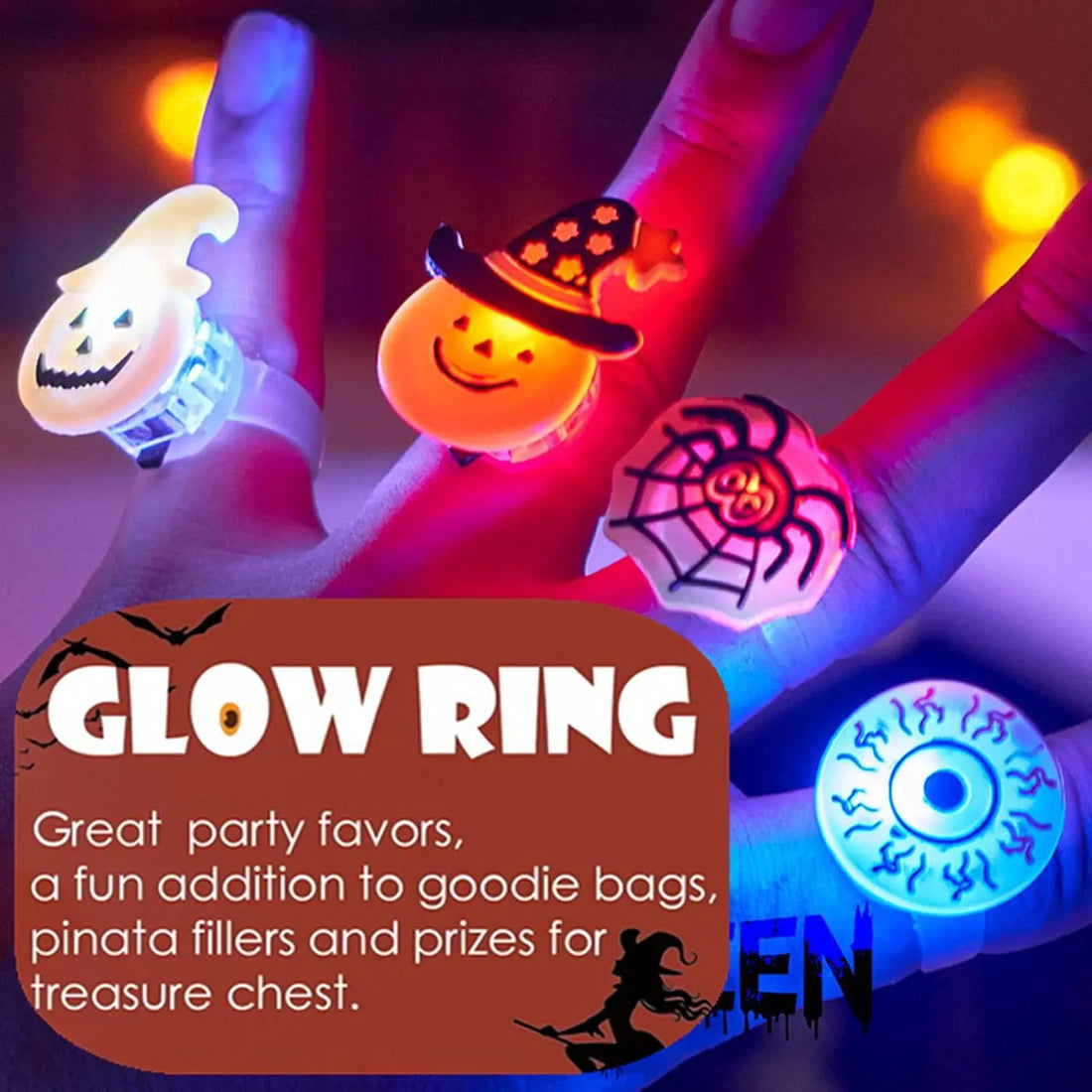 20/50pc Halloween LED Light Up Rings Toys Horror Pumpkin Ghost Spider Glow Finger Rings for Kids Trick Party Supplies Party Gift