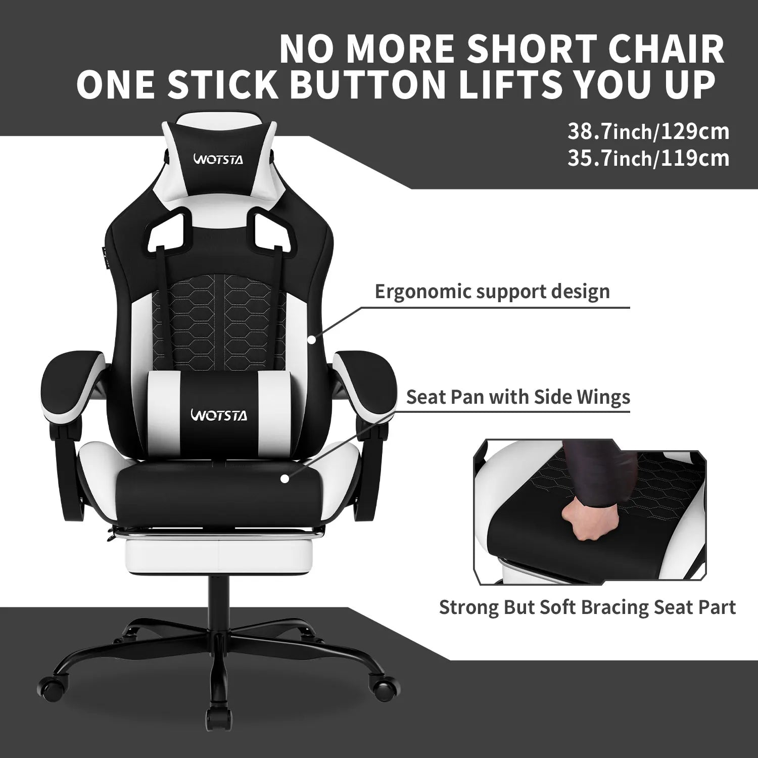 Beige Blue Gaming Chair with Footrest & Lumbar Support