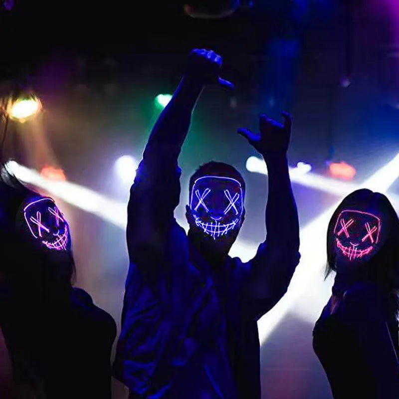 Wireless Neon LED Purge Mask Glow in The Dark Cosplay Horror Mask Halloween Masquerade Party Masks Glowing Funny Dress Up