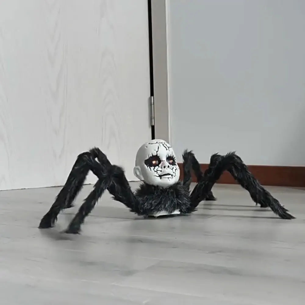Halloween Animatronic Doll Face Spider Motion Activated Glowing Eyes Sound Control Scary Walking Toy Haunted House Prop