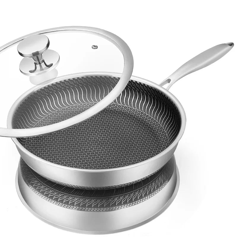 LMETJMA Nonstick Stainless Steel Frying Pan with Lid