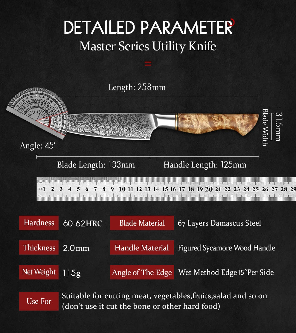 HEZHEN 5" Damascus Super Steel Sharp Kitchen Utility Knife