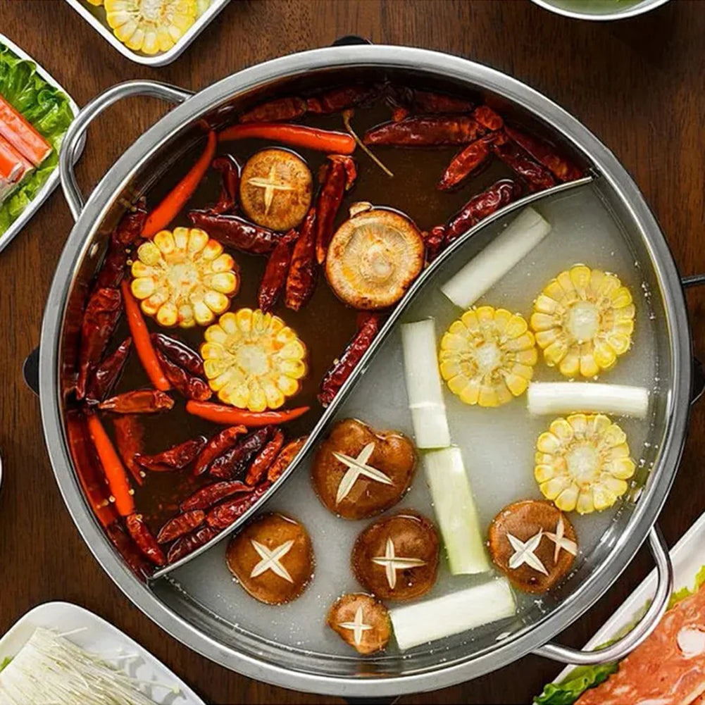 28cm Stainless Steel Double Hotpot Cooker for Gas Stove