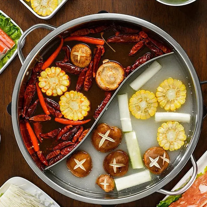 28cm Stainless Steel Double Hotpot Cooker for Gas Stove