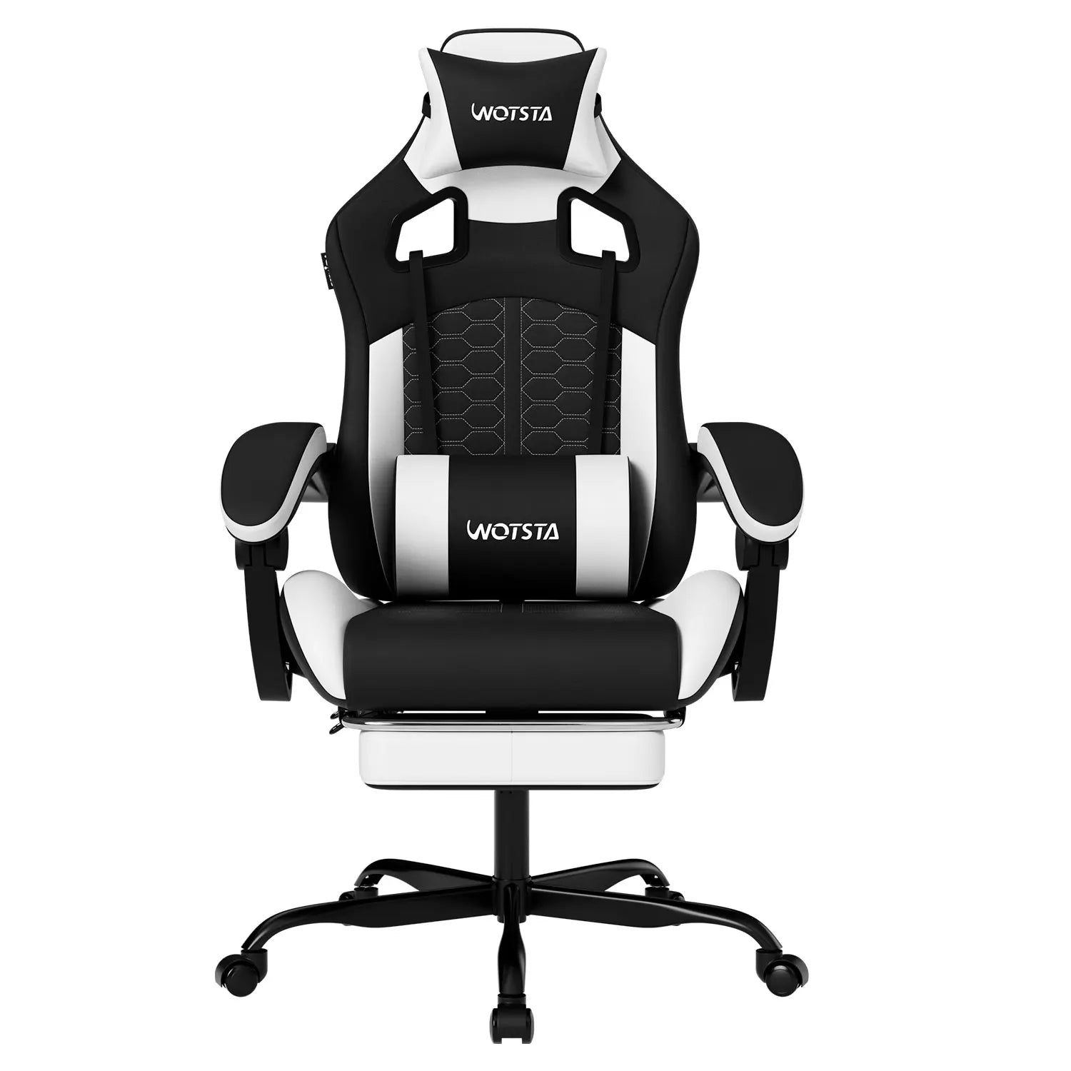 Beige Blue Gaming Chair with Footrest & Lumbar Support