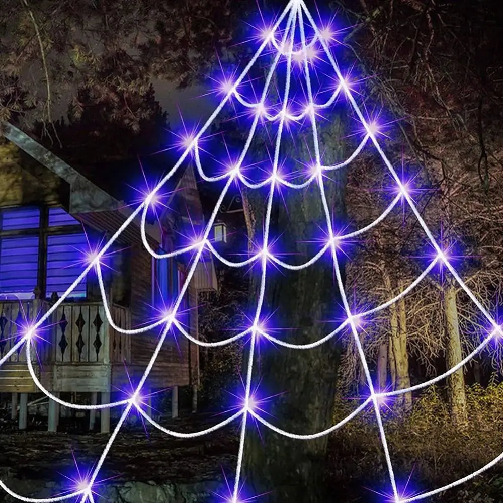 Practical 8 Modes Halloween Spider Web Lights Waterproof 250 LEDs LED Spider Net 5m Big Scary Giant Spider Party