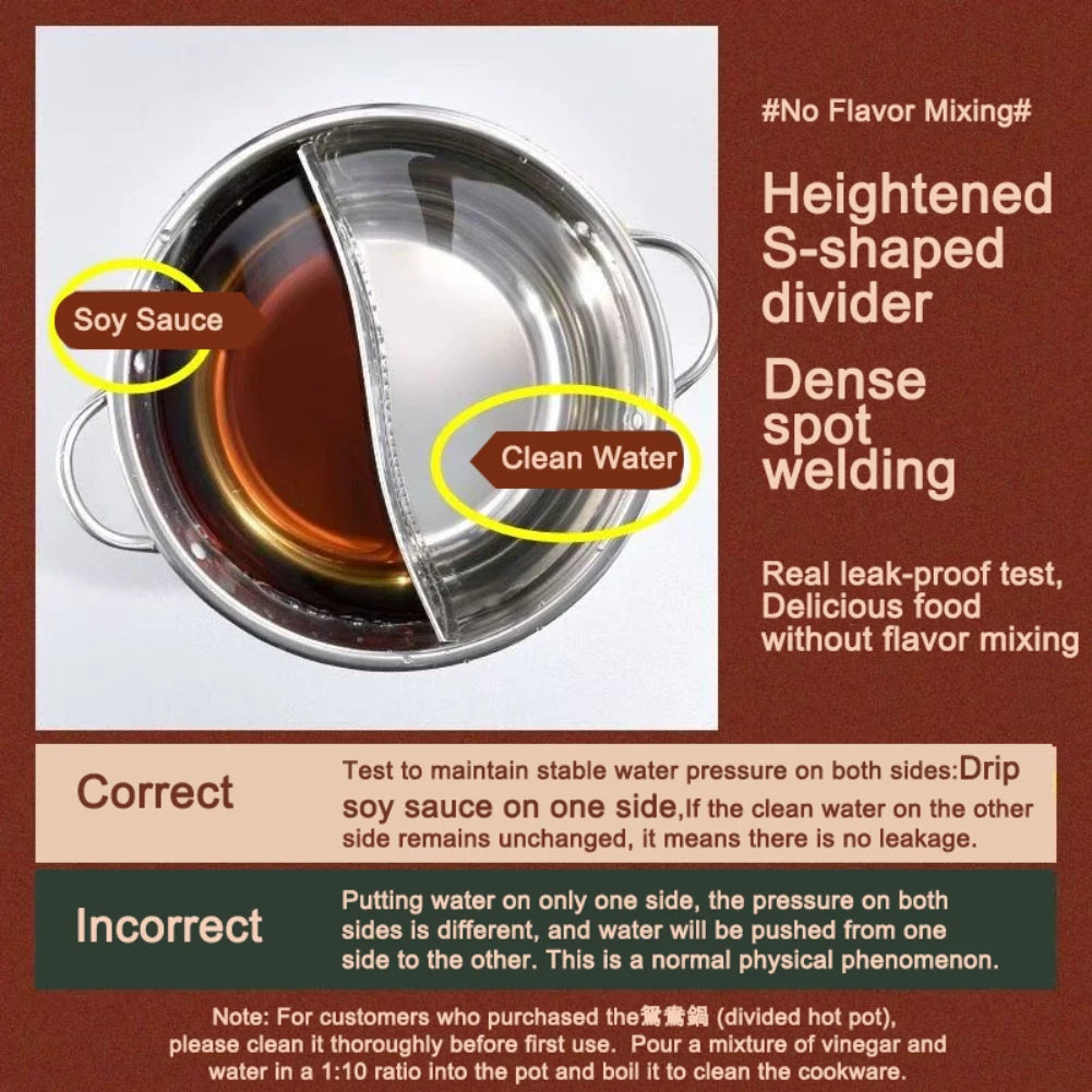 28cm Stainless Steel Double Hotpot Cooker for Gas Stove