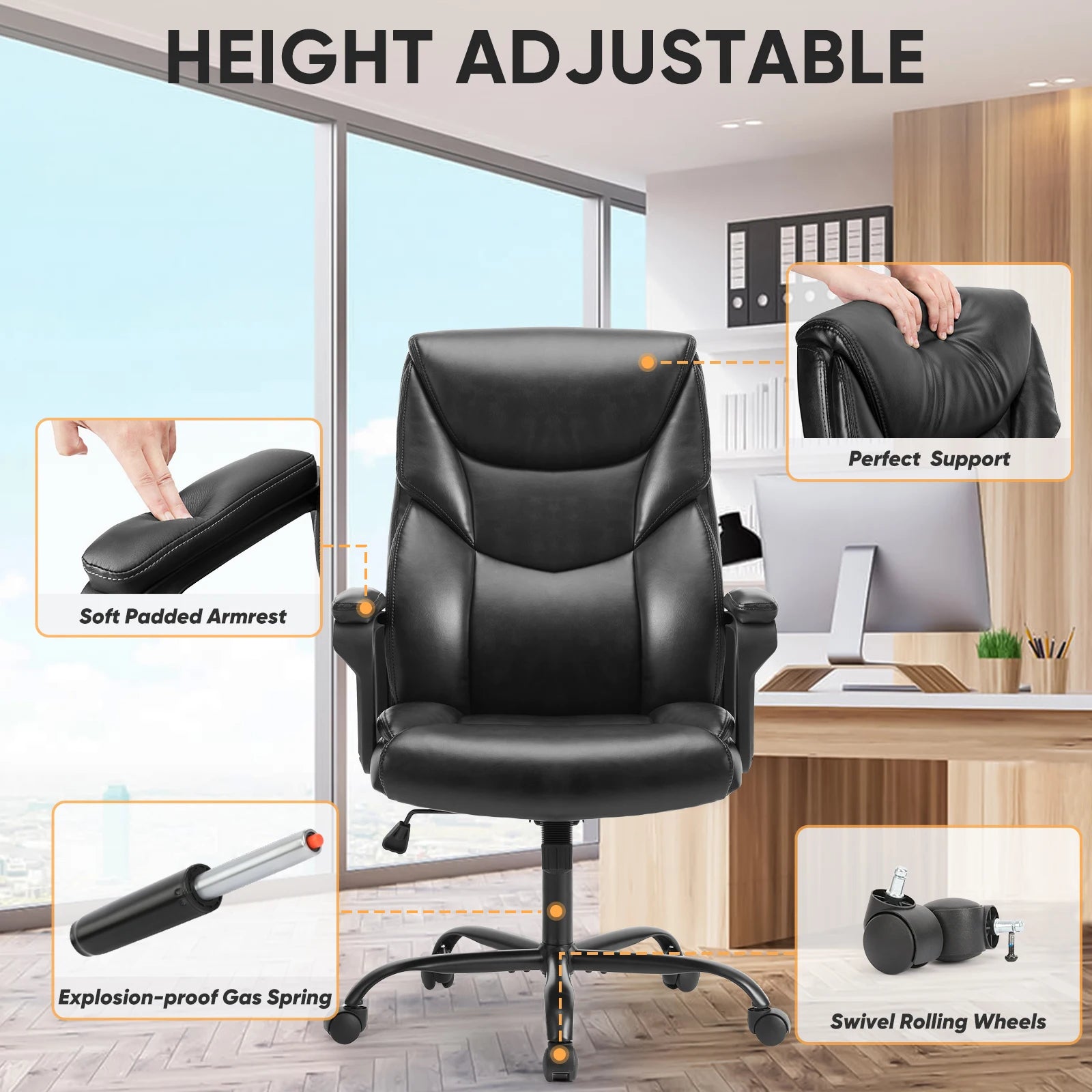 Ergonomic Brown PU Leather Swivel Gaming Chair