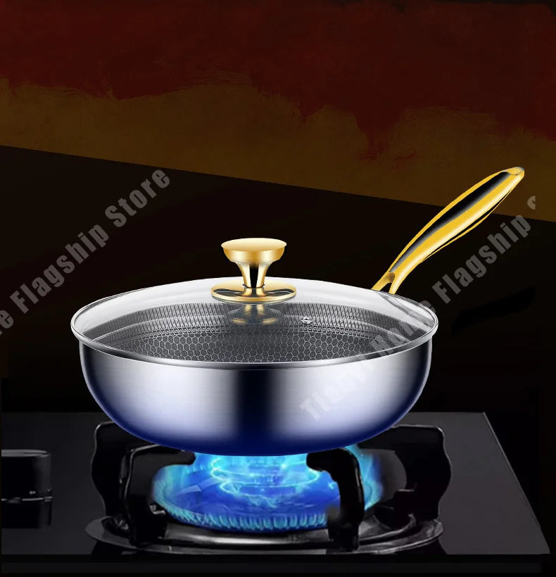 316 Stainless Steel Non-Stick Frying Pan Wok for Kitchen