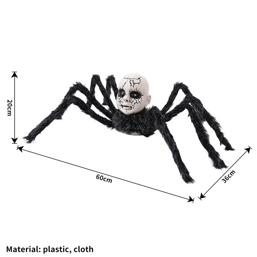 Halloween Animatronic Doll Face Spider Motion Activated Glowing Eyes Sound Control Scary Walking Toy Haunted House Prop