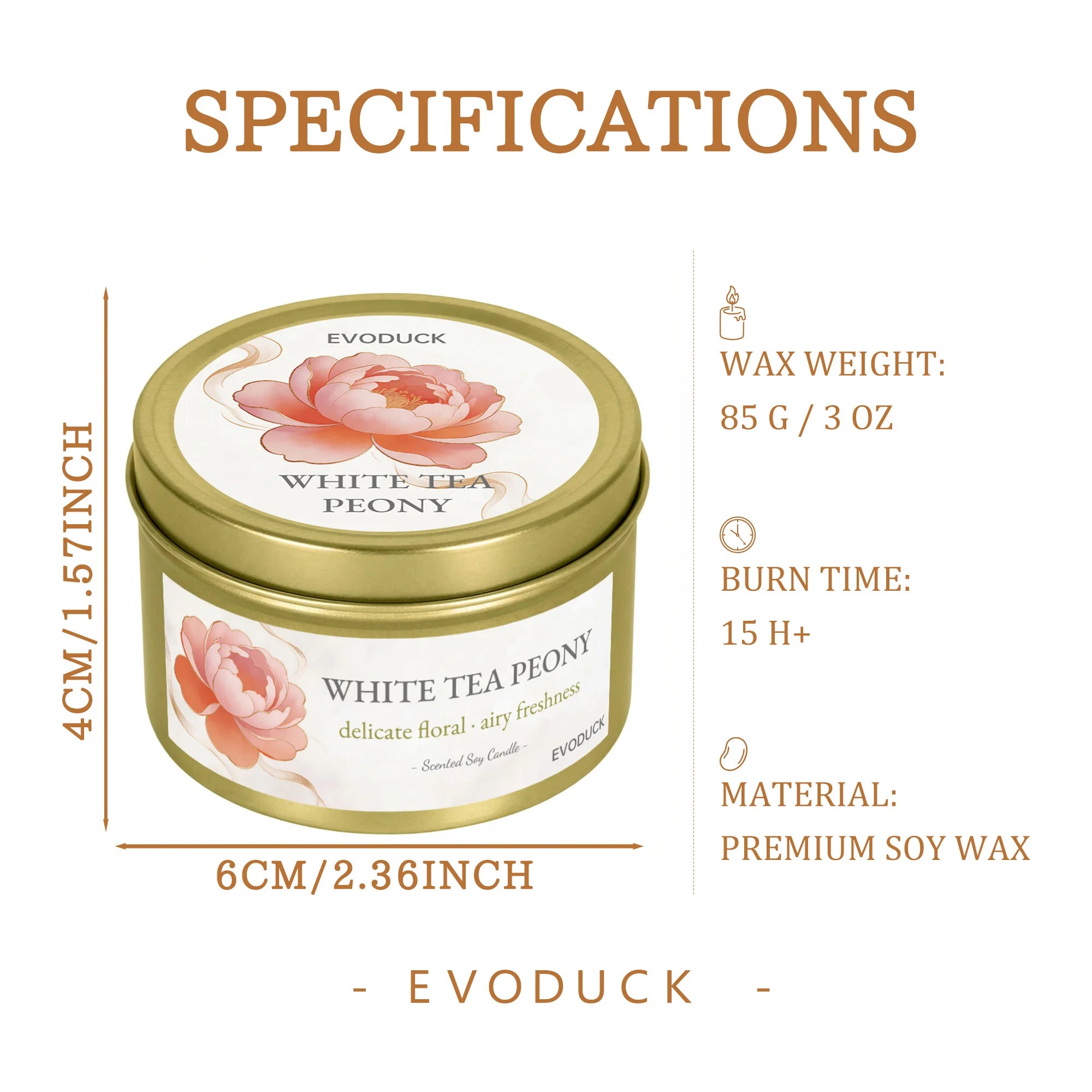 White Tea & Peony Candle – 3oz Soothing Gift for Women
