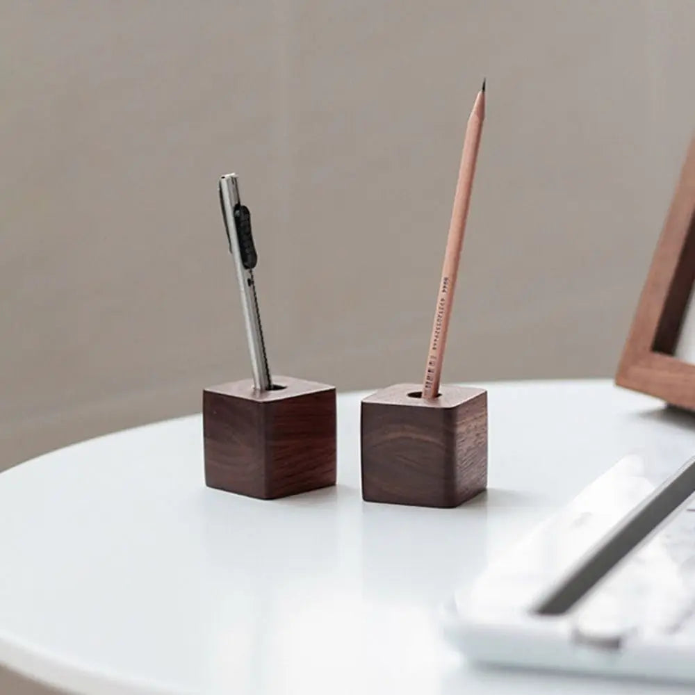 New Walnut Wood Pen Holder Square Space saving Pen Hole Multifunctional Portable Pencil Stand for Desk Stationery Storage