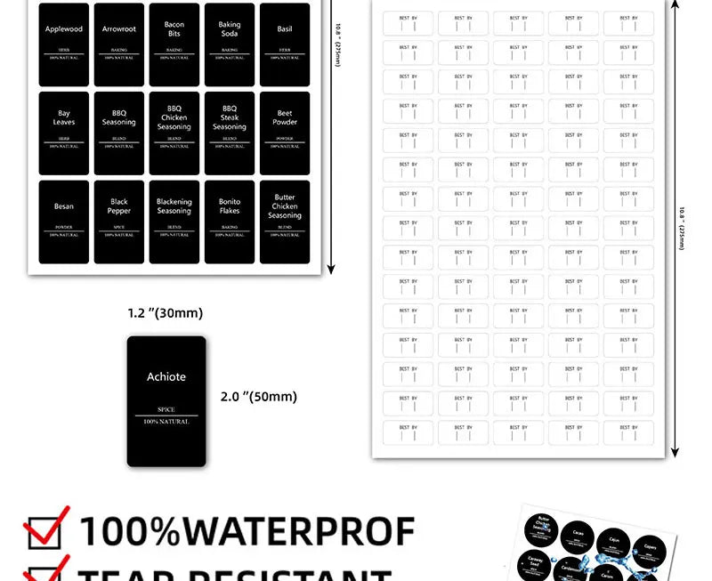 275Pcs Waterproof Preprinted Spice Jar Organizer Labels Set