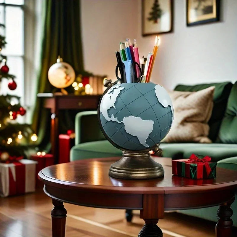 Globe Pen Holder Resin Desk Organizer for Office & Home