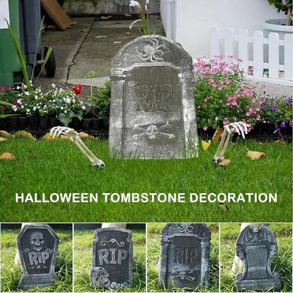 4pcs Foam Skeleton Rip Tombstone Halloween Party Decoration Grave Bat Horror House Prop Decor Ornament Halloween Party Supply