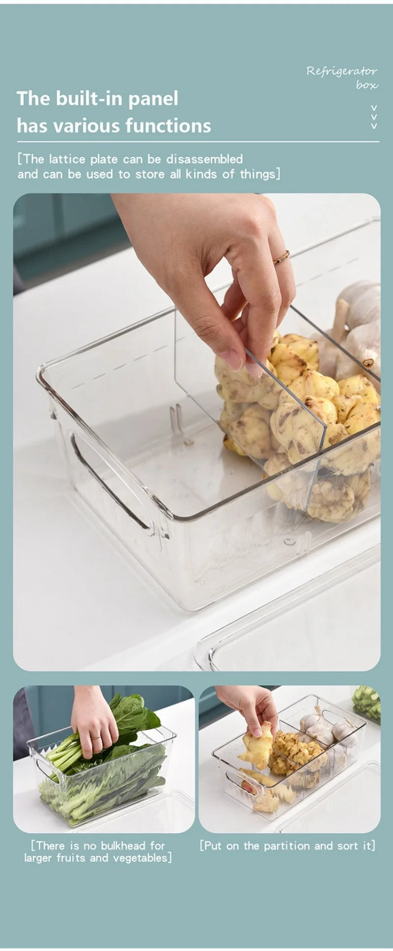 Clear Acrylic Refrigerator Organizer Bin with Removable Dividers