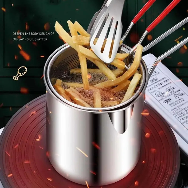 Stainless Steel Deep Fryer Pan with Strainer for Chicken