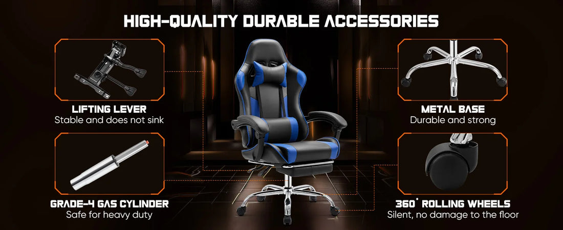 White Ergonomic Racing Gaming Chair with Lumbar Support