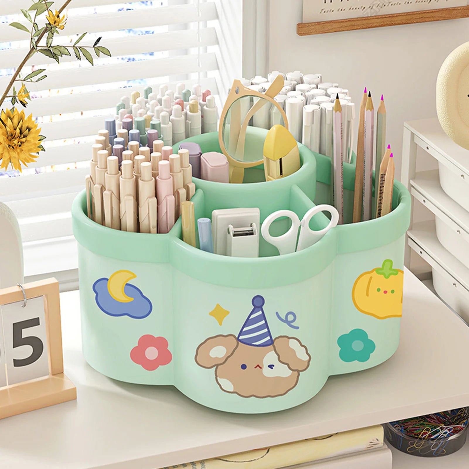 Rotating Pen Holder Desk Organizers Large Capacity Pen Storage Box Cosmetic Brush Organization Box Study Dormitory Accessories