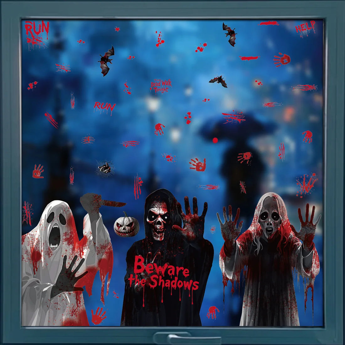 Halloween Static Cling Stickers Scary Ghost Woman Bloody Handprint Window Decals Spooky Party Home Decor Horror Decorations