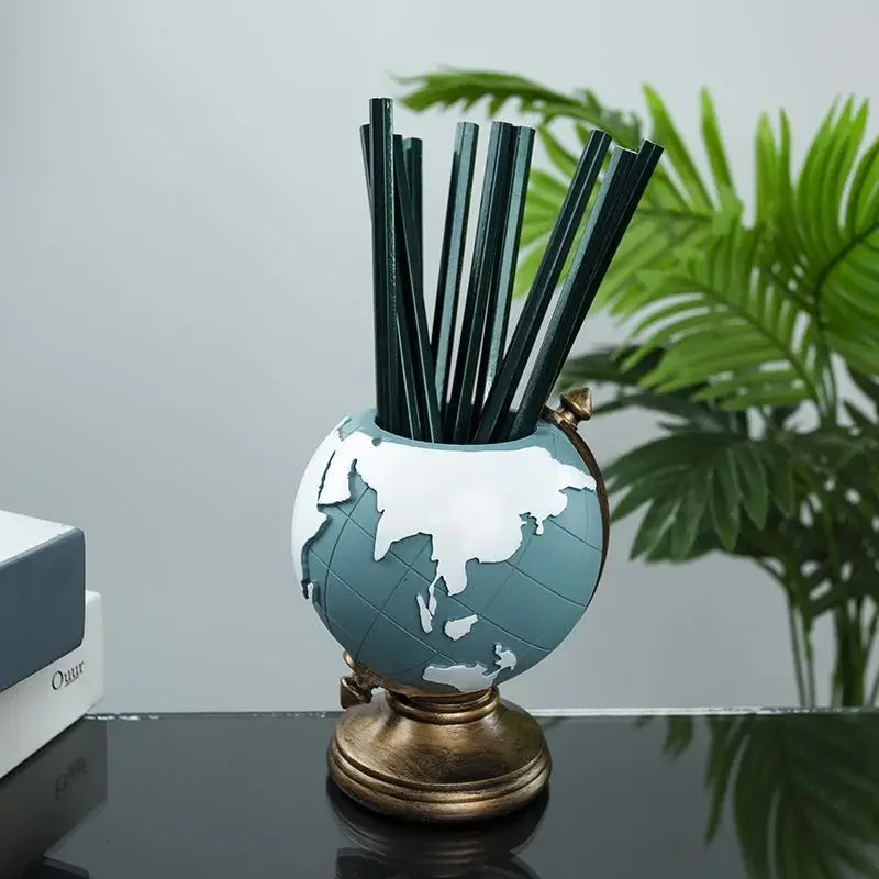 Globe Pen Holder Resin Desk Organizer for Office & Home