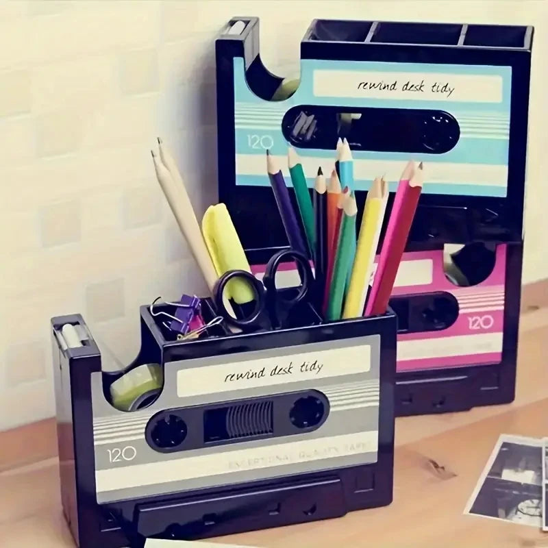 Retro Cassette Tape Dispenser & Pen Holder
