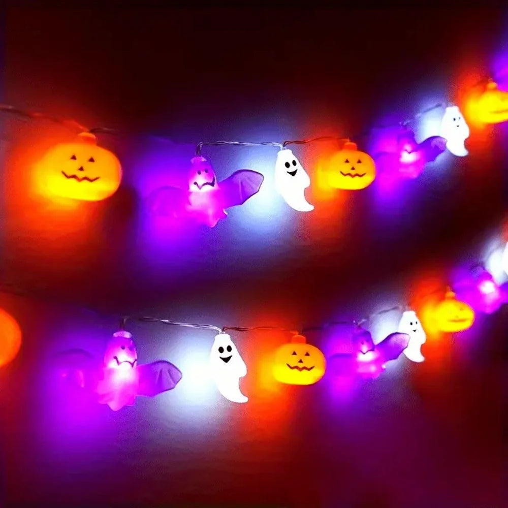 1PC 10/20/40LEDS Halloween String Lights Battery Operated Pumpkin Bat Ghost Indoor Home Courtyard Halloween Decorative Lights