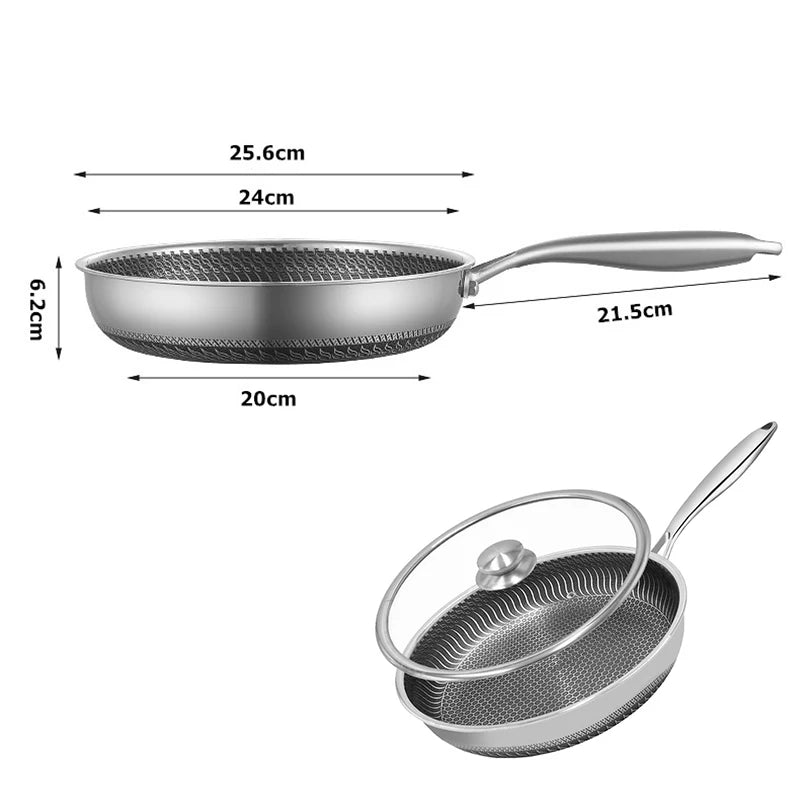 LMETJMA Nonstick Stainless Steel Frying Pan with Lid