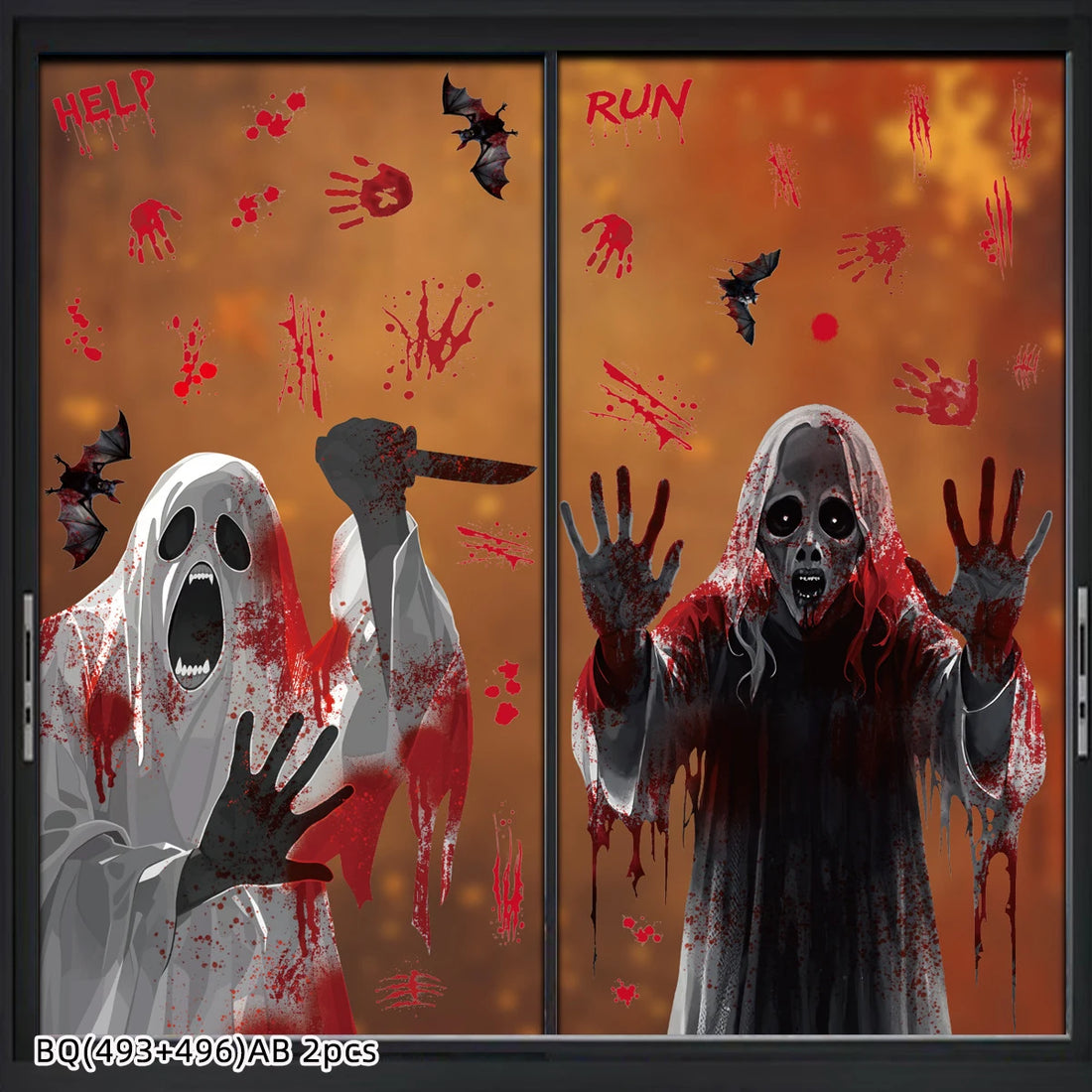 Halloween Static Cling Stickers Scary Ghost Woman Bloody Handprint Window Decals Spooky Party Home Decor Horror Decorations