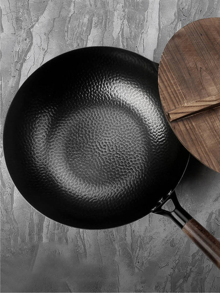 32cm Carbon Steel Wok Pan with Wooden Lid – All Stoves