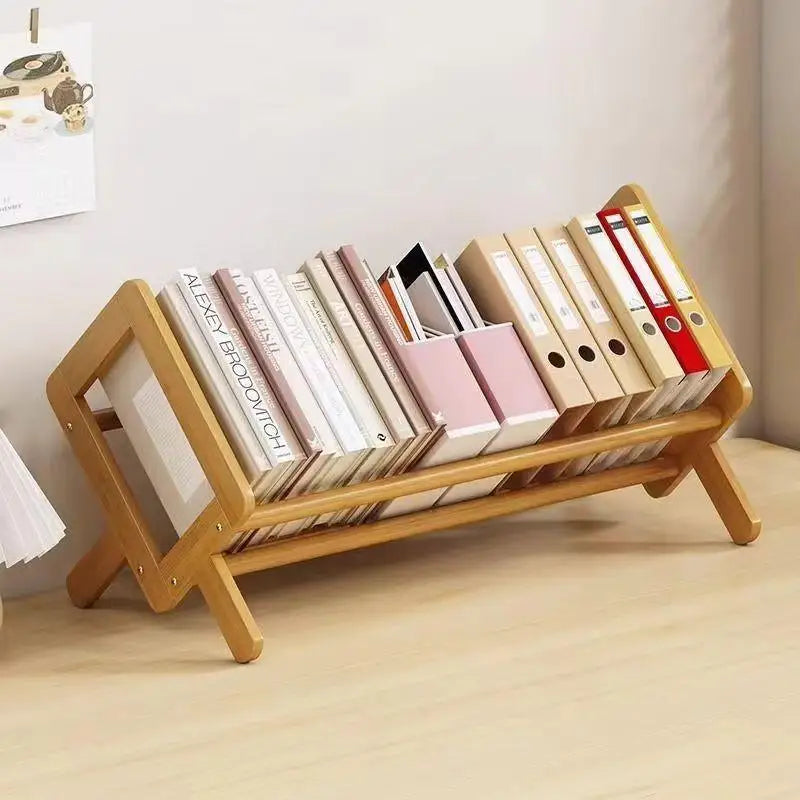 〔R〕X-Shaped Bamboo Desktop Book Rack - Minimalist Wooden Desk Organizer for Books & Folders& Office Supplies