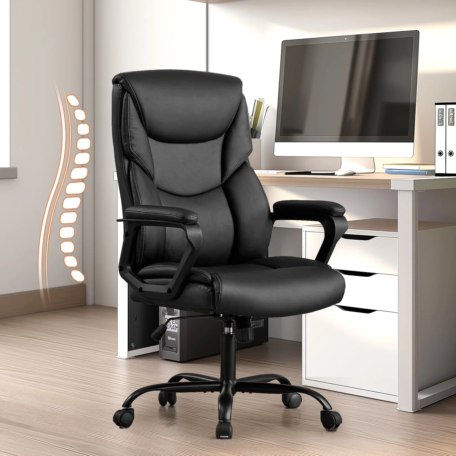 Black Swivel Gaming Chair with Padded Armrests