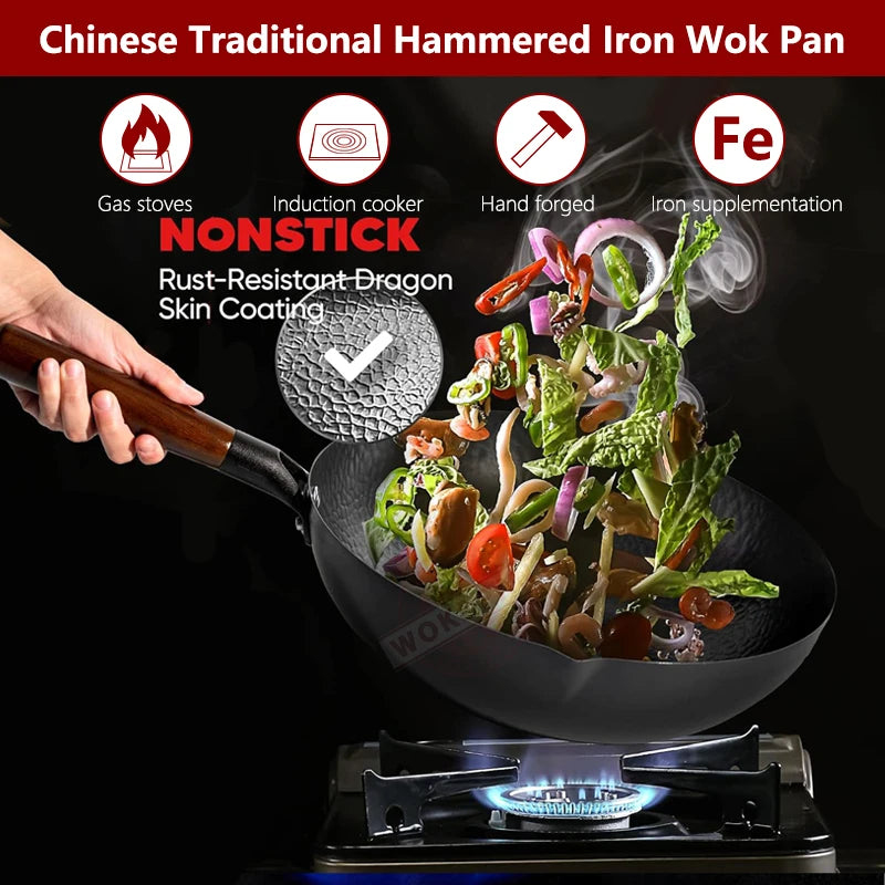 32cm Carbon Steel Wok Pan with Wooden Lid – All Stoves