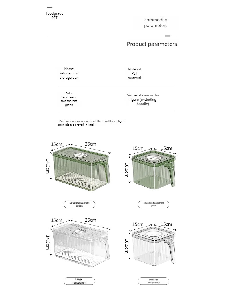 Stackable Freshness-Tracking Fridge Storage Box with Handle & Lid