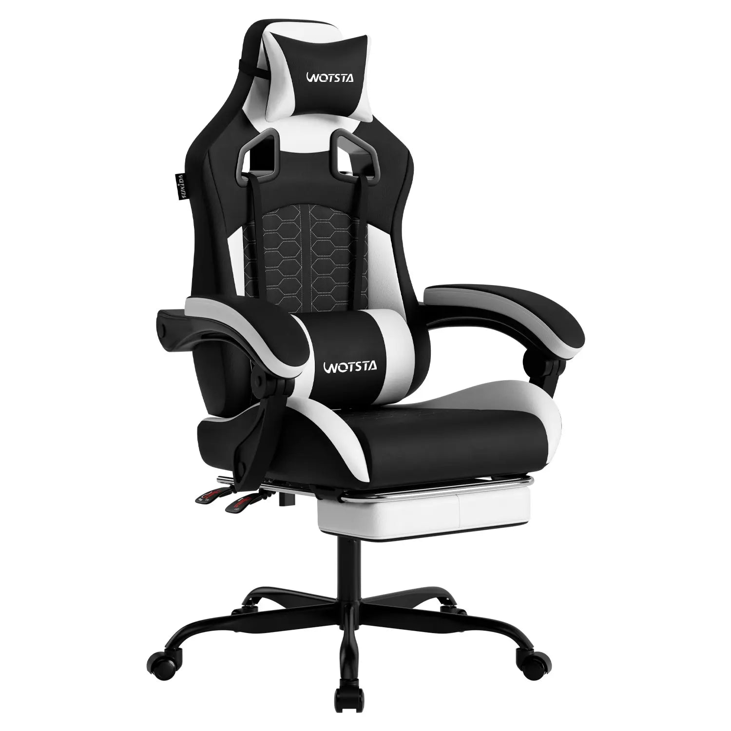 Beige Blue Gaming Chair with Footrest & Lumbar Support