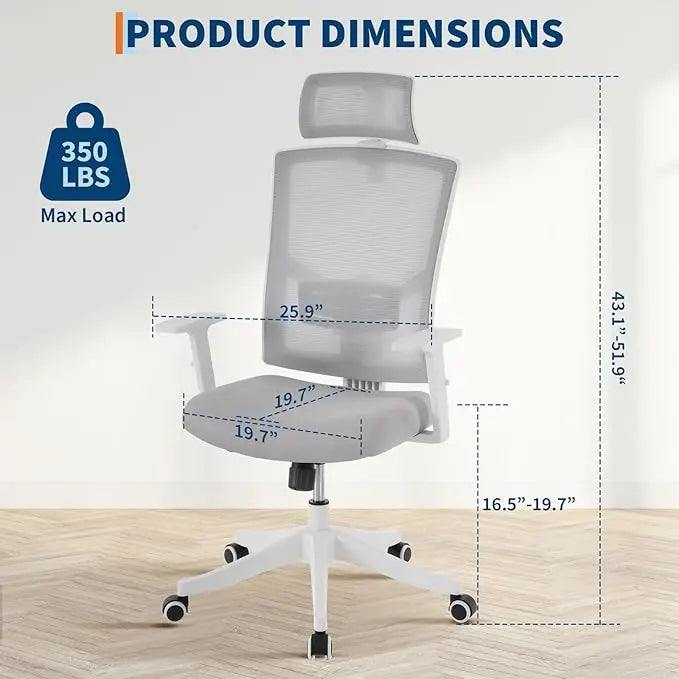 White Ergonomic Mesh Office Chair with Headrest