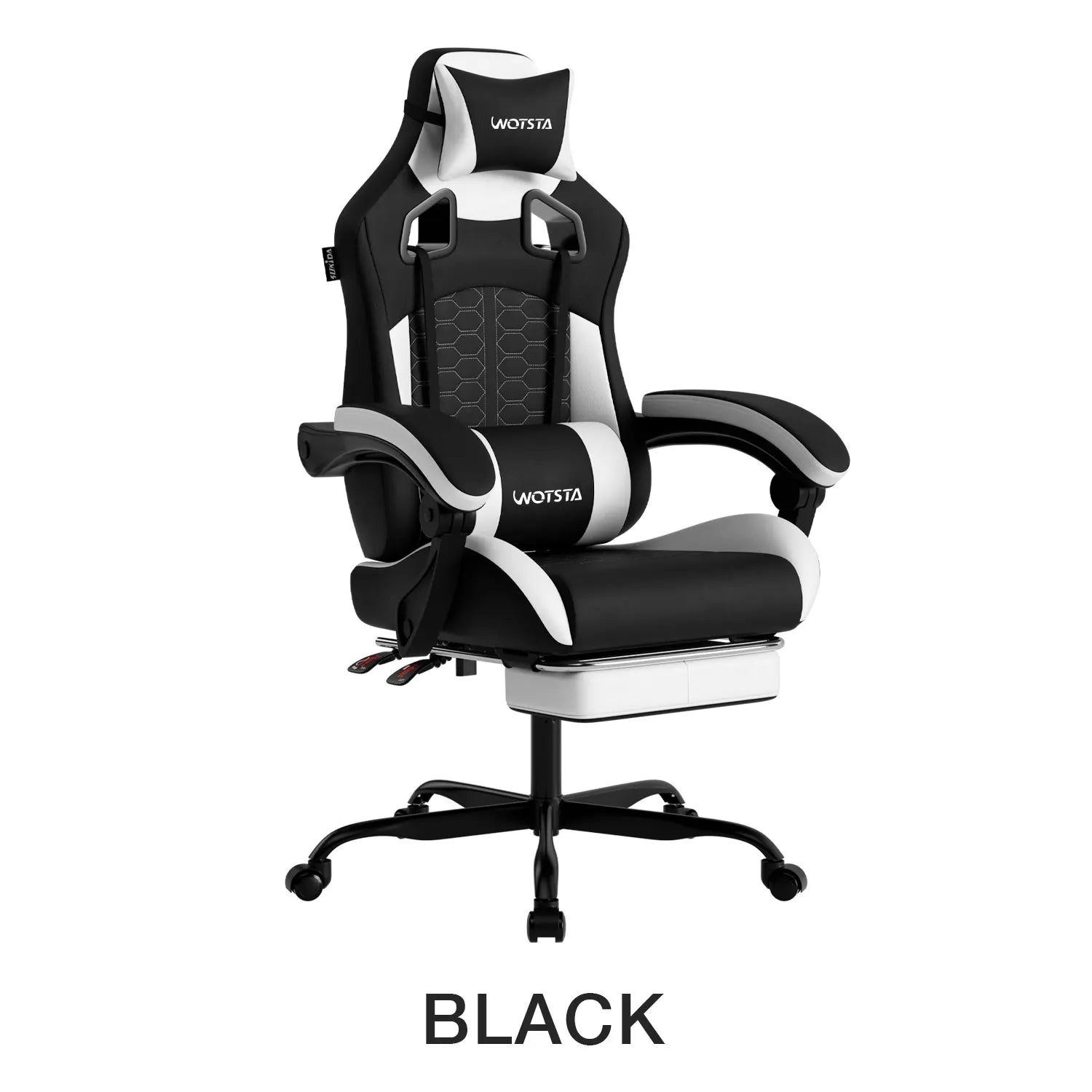 Beige Blue Gaming Chair with Footrest & Lumbar Support