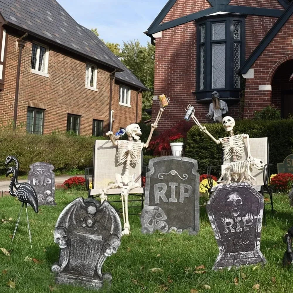 4pcs Foam Skeleton Rip Tombstone Halloween Party Decoration Grave Bat Horror House Prop Decor Ornament Halloween Party Supply