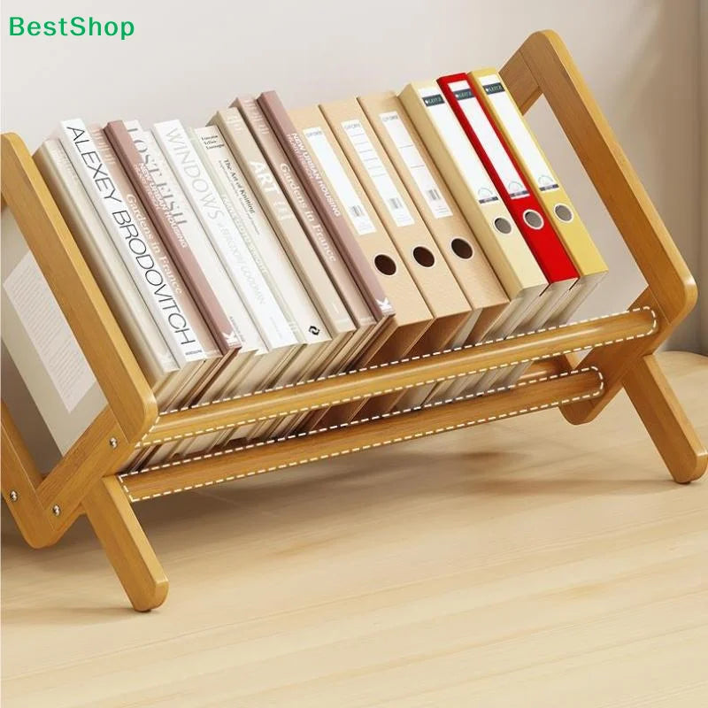 〔R〕X-Shaped Bamboo Desktop Book Rack - Minimalist Wooden Desk Organizer for Books & Folders& Office Supplies