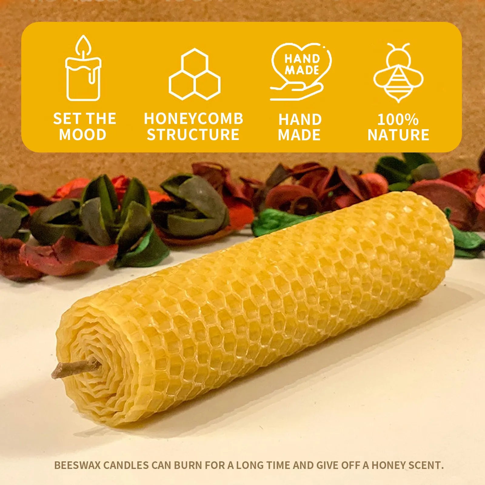 10pcs Natural Beeswax Candles – Handmade Luxury Wedding