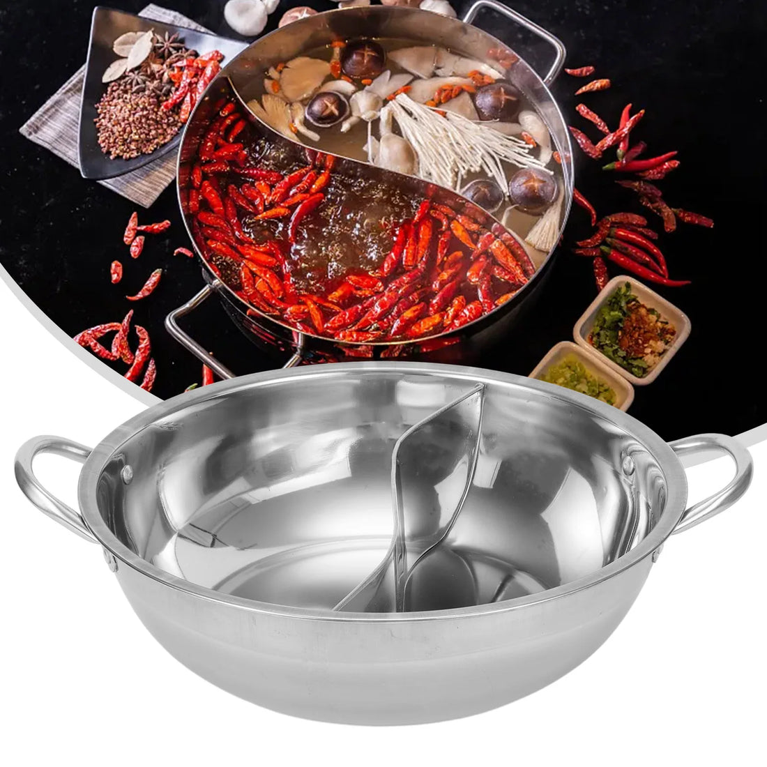 28cm Stainless Steel Double Hotpot Cooker for Gas Stove