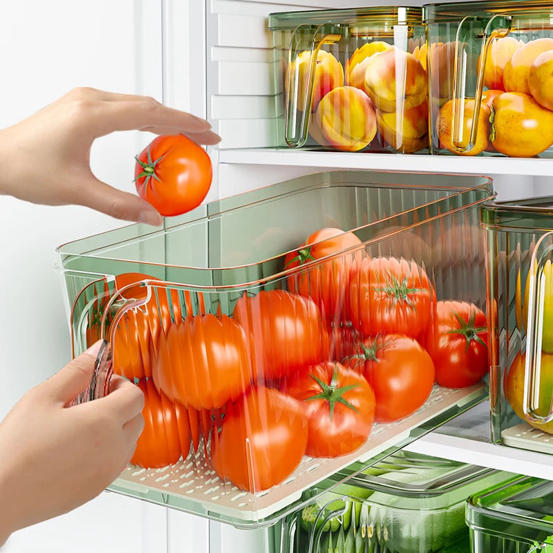 Stackable Freshness-Tracking Fridge Storage Box with Handle & Lid