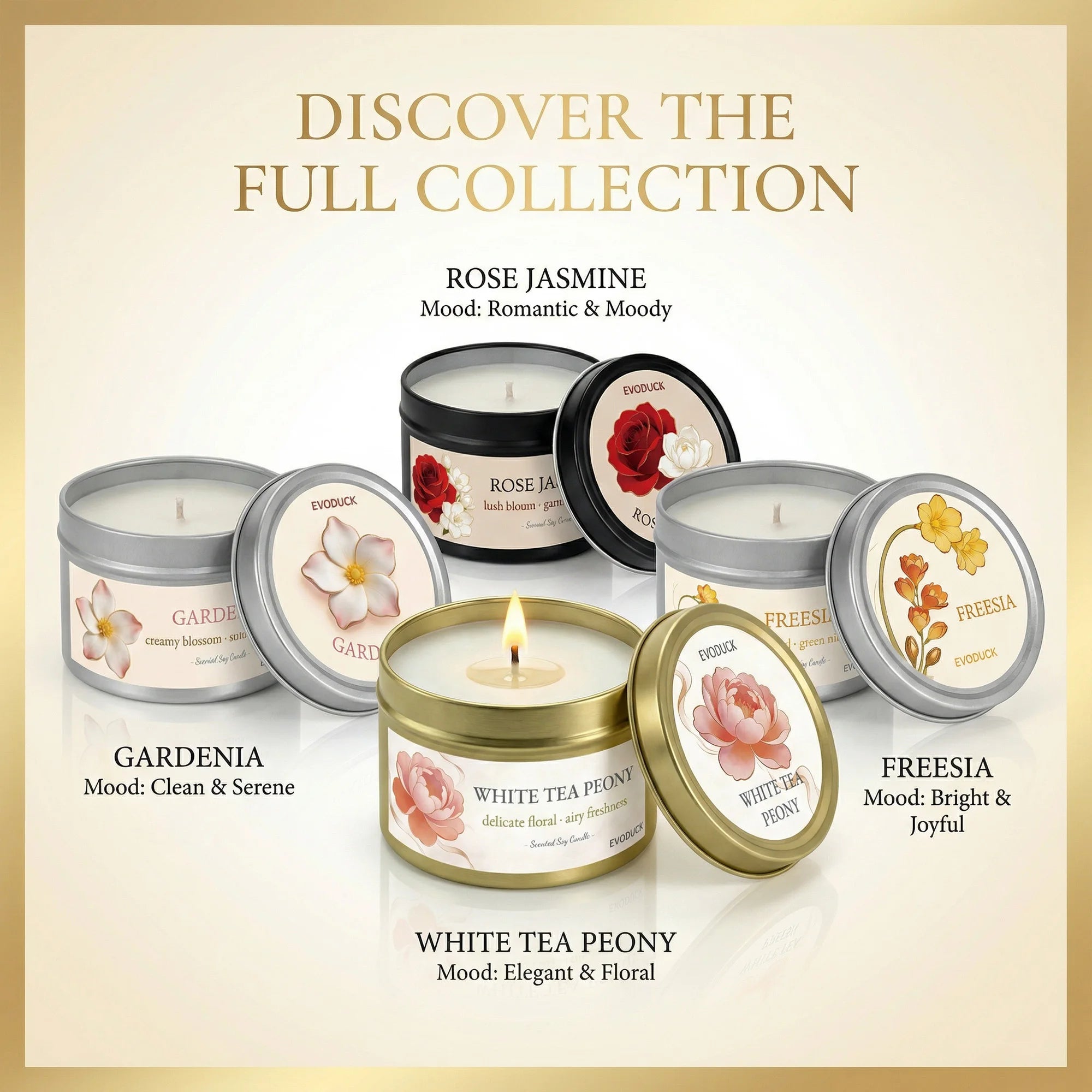 White Tea & Peony Candle – 3oz Soothing Gift for Women